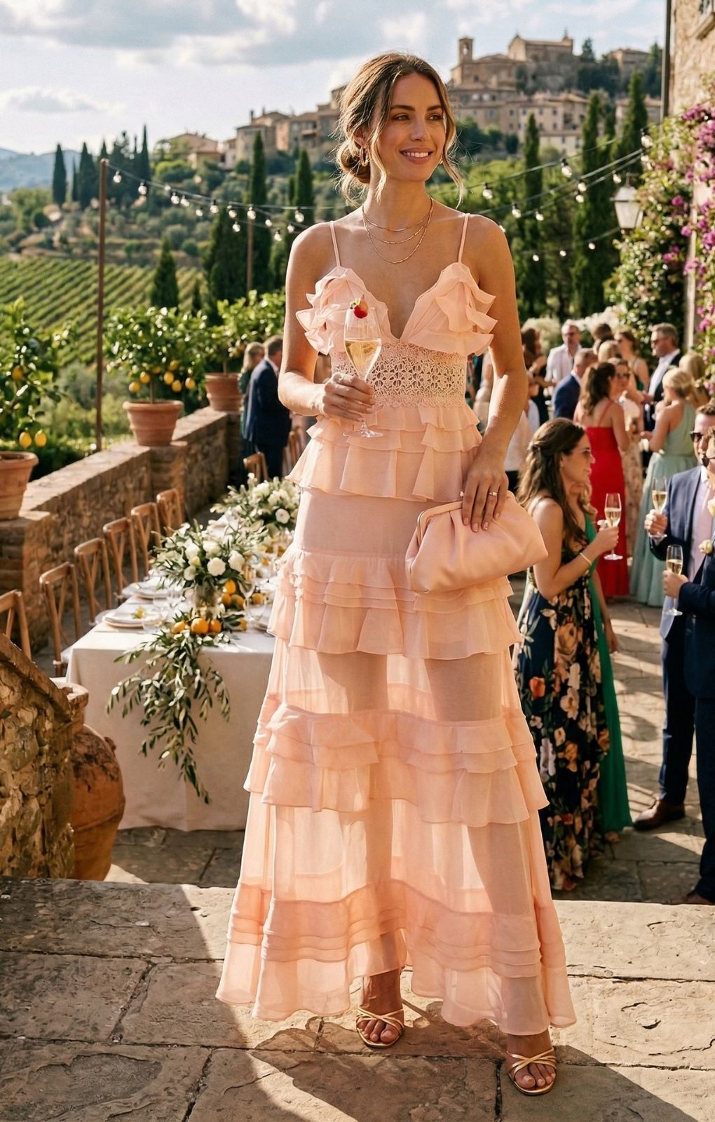 Rent True Decadence Sophia Soft Pink Plunge Ruffle Maxi Dress