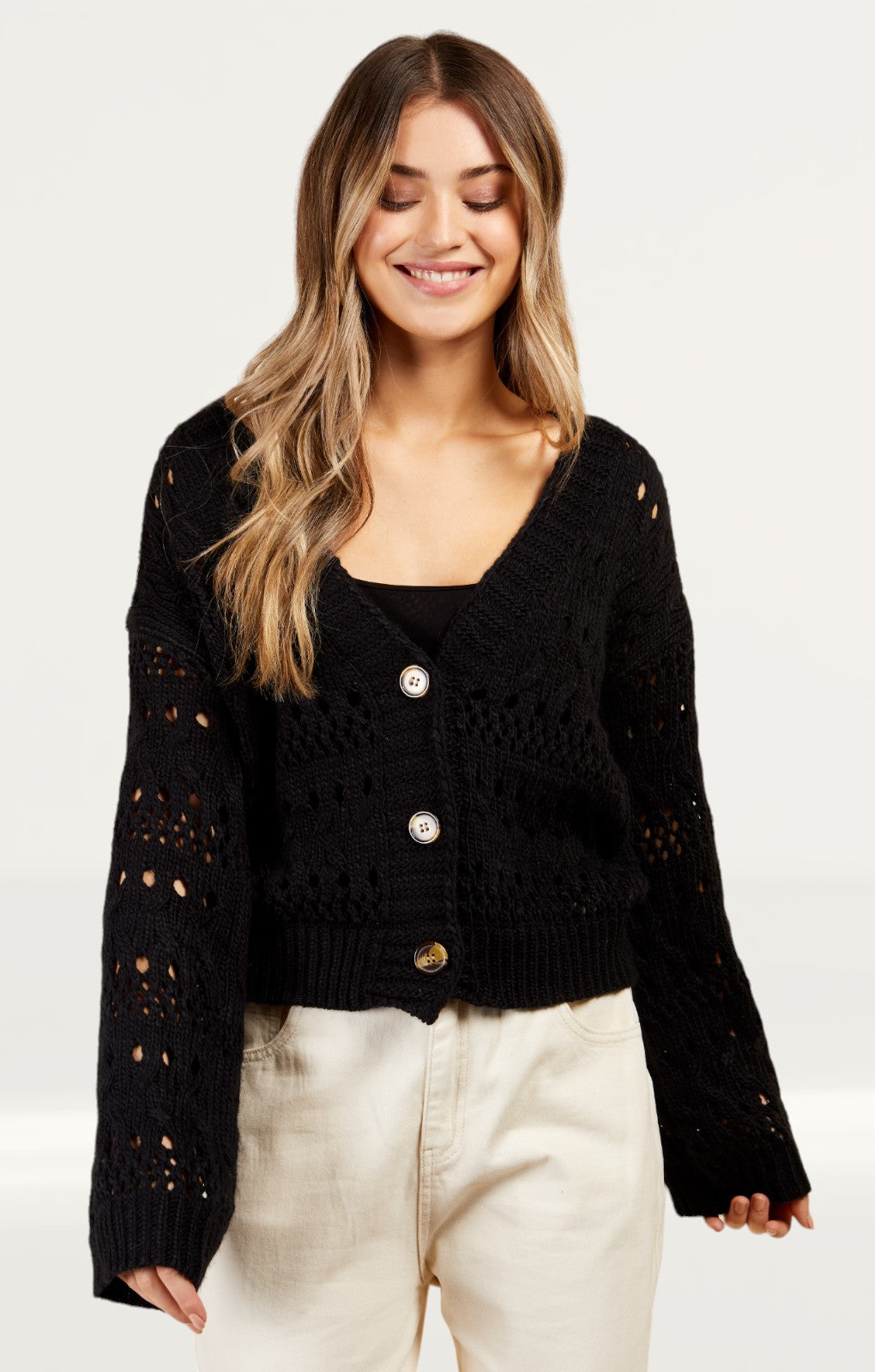 Little Mistress Black Open Knit Cardigan by Vogue Williams