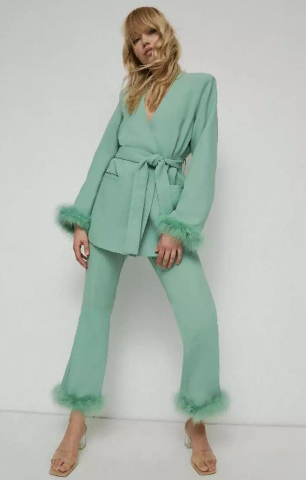 Warehouse Feather Trim Kick Flare Trousers