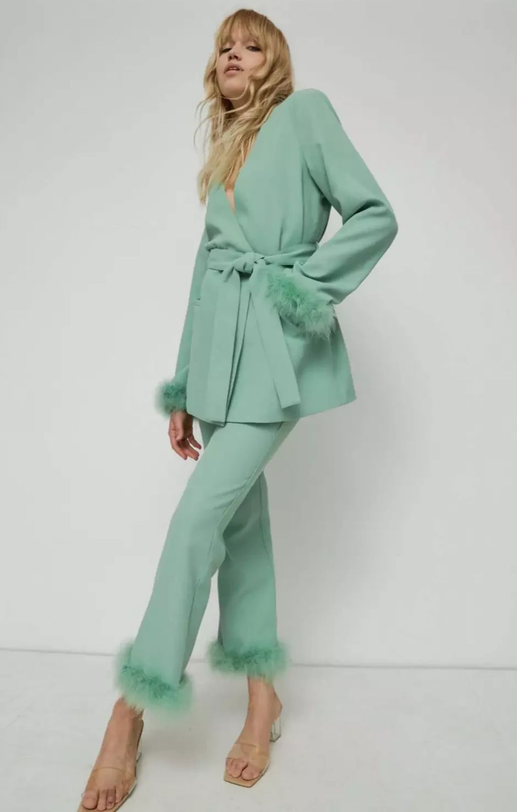 Warehouse Feather Trim Kick Flare Trousers