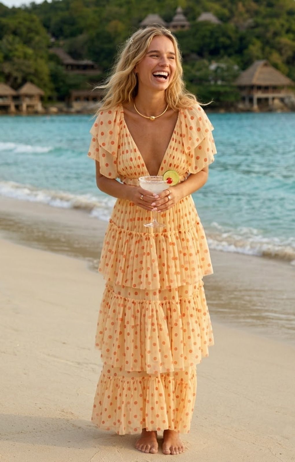 Rent Warehouse Spot Printed Tulle Plunge V Neck Maxi Dress