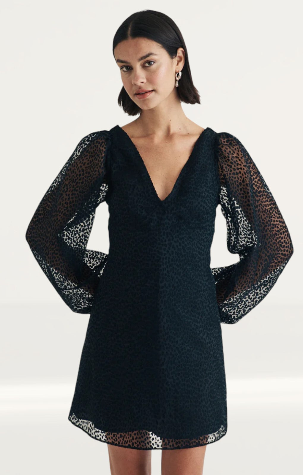 Nobody's Child Black Leopard Print Ballon Sleeve Zendaya Mini Dress