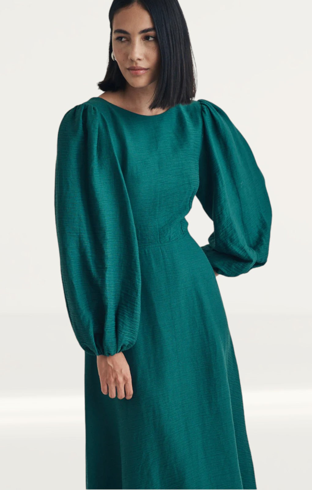 Nobody's Child Emerald Green Balloon Sleeve Zora Midi Dress