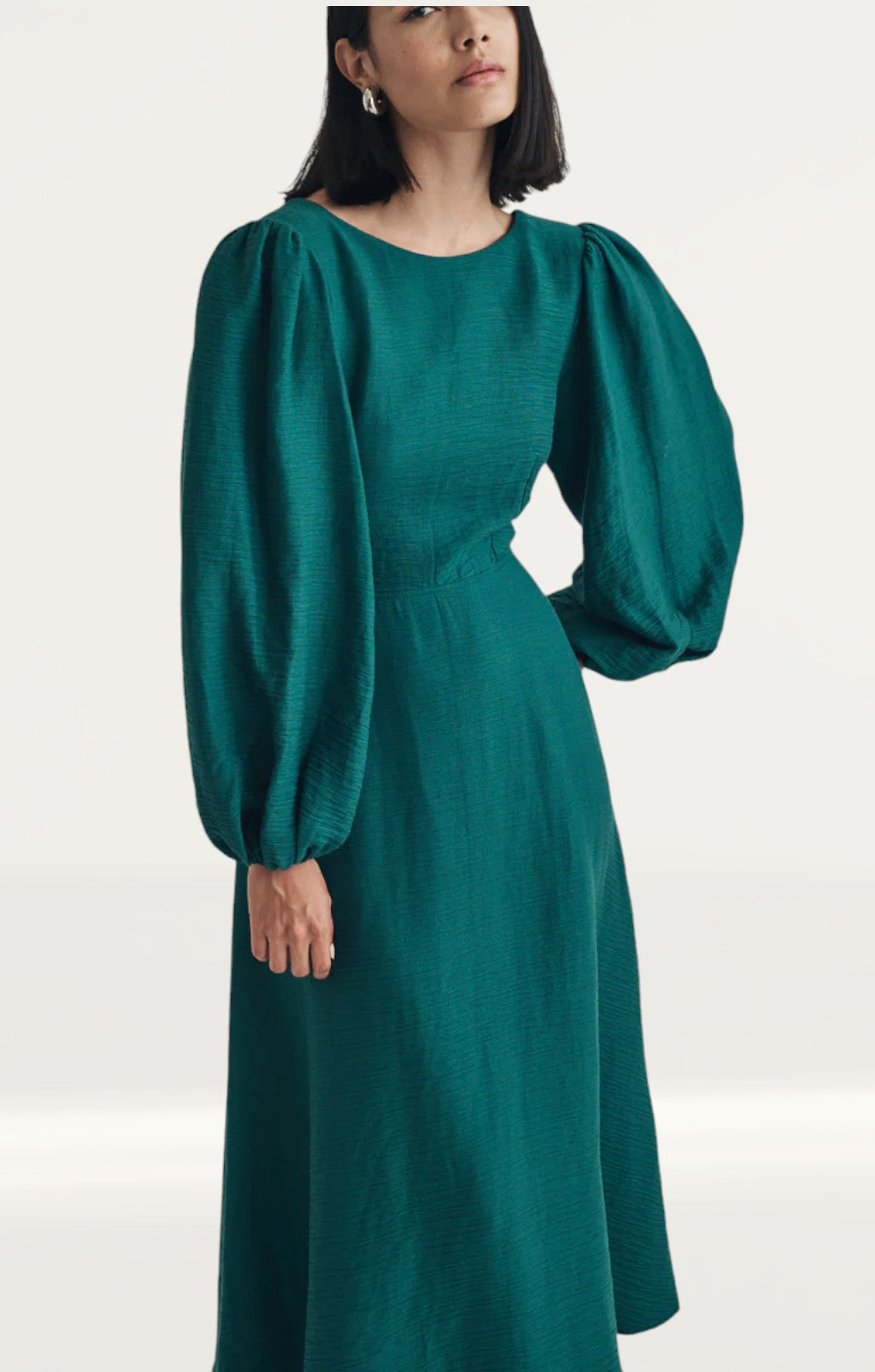Nobody's Child Emerald Green Balloon Sleeve Zora Midi Dress