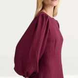 Nobody's Child Burgundy Balloon Sleeve Zora Mini Dress