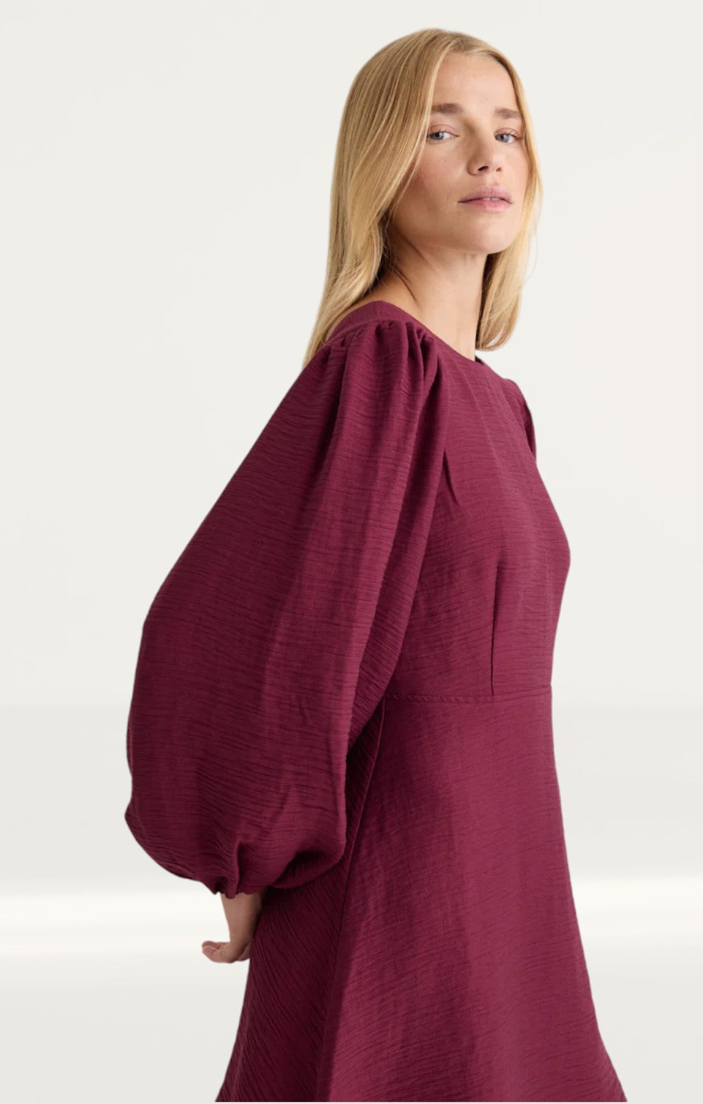 Nobody's Child Burgundy Balloon Sleeve Zora Mini Dress