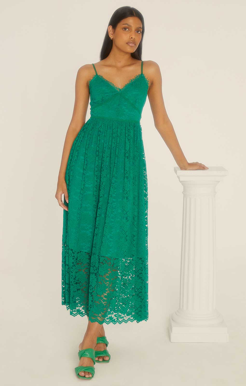 Rent Oasis Green Strappy Lace Midaxi Dress | Hirestreet Rent Oasis Green Strappy Lace Midaxi Dress | Hirestreet