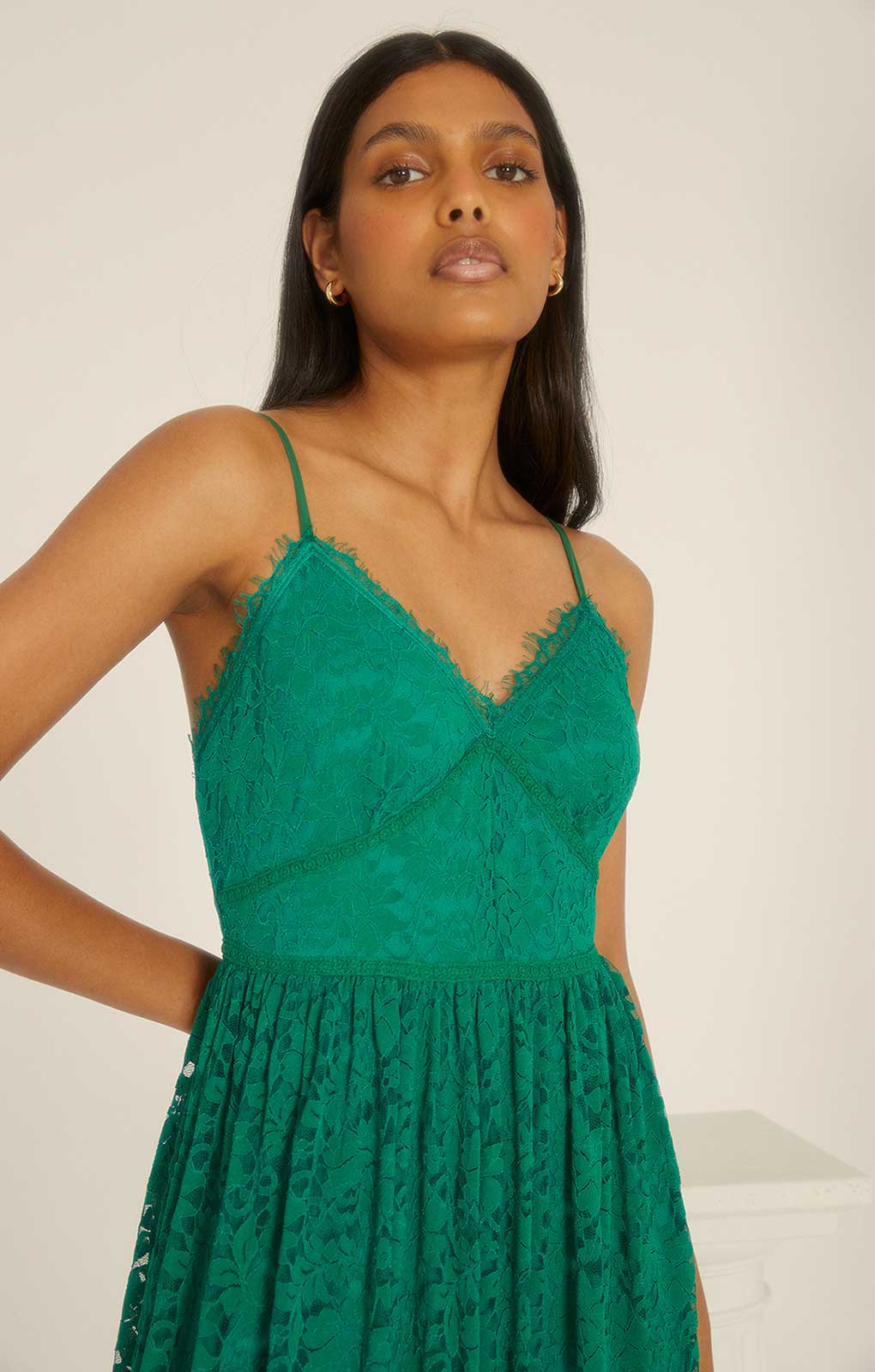 Oasis Green Strappy Lace Midaxi Dress