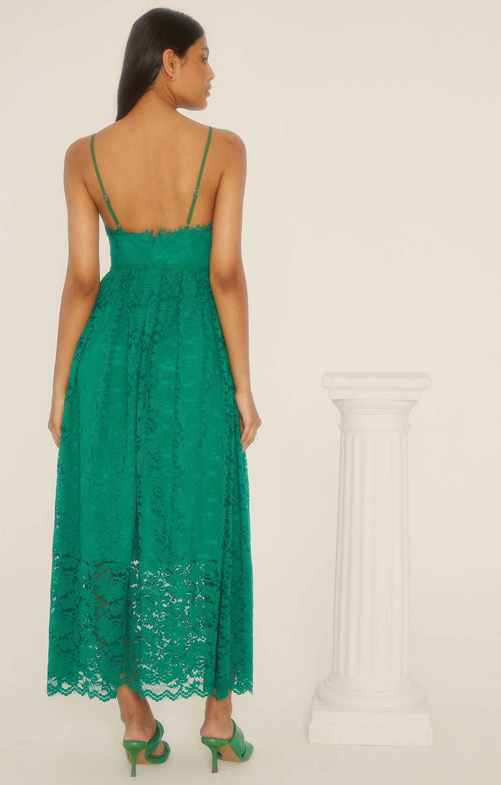 Oasis Green Strappy Lace Midaxi Dress