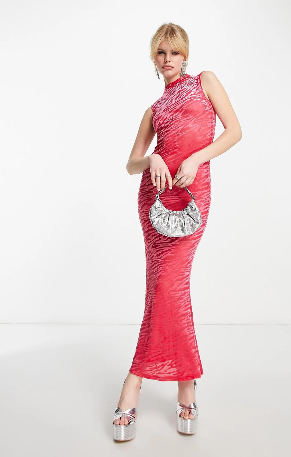 Amy Lynn Lana High Neck Sleeveless Maxi Dress In Hot Pink Animal Burnout – dresses by Amy Lynn, available to rent from Hirestreet