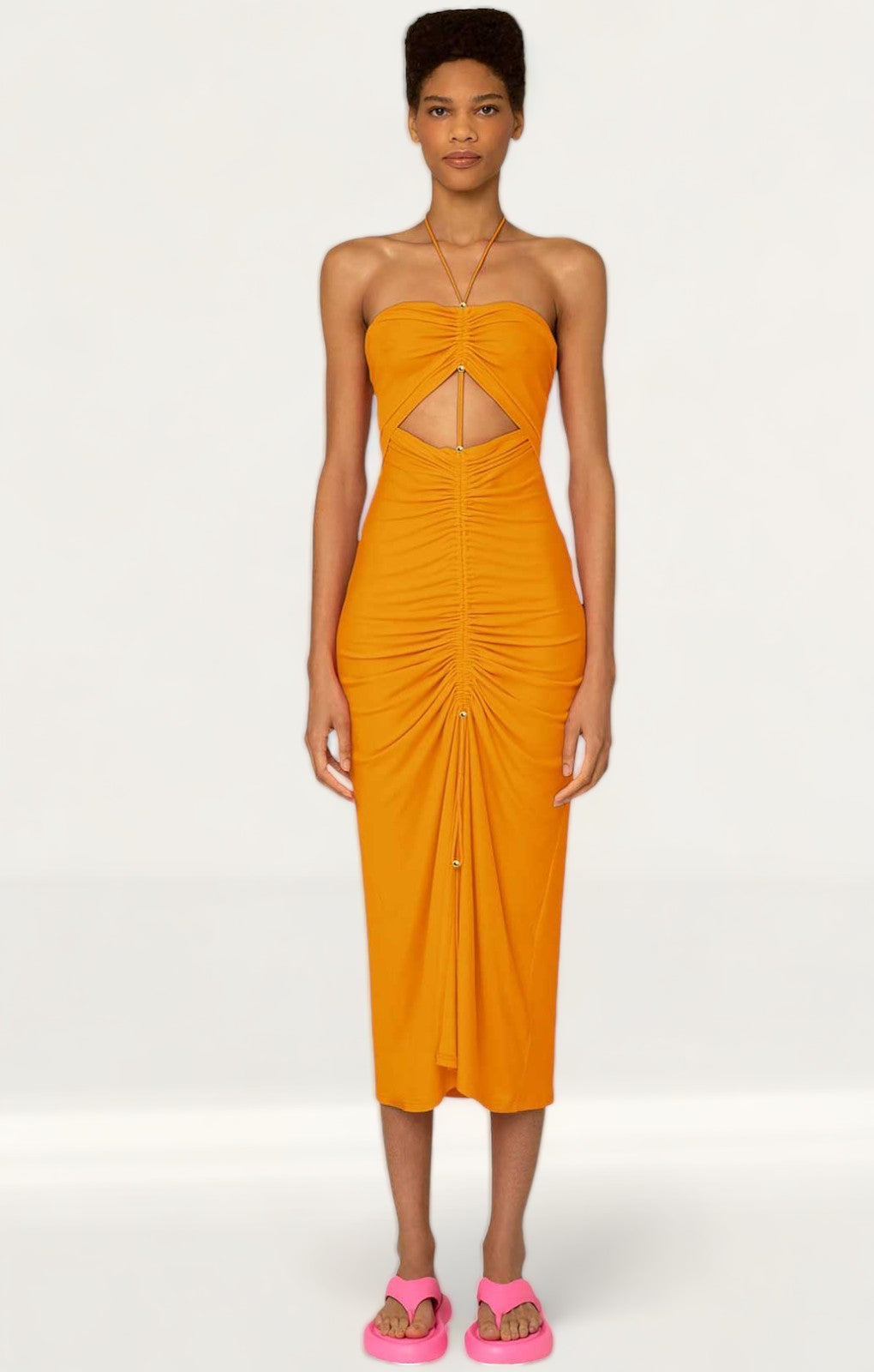 Amy Lynn Warm Orange Vega Jersey Cut-Out Dress