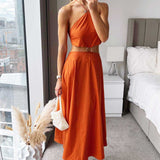 Amy Lynn Tan Orange Ava Halter Neck Dress