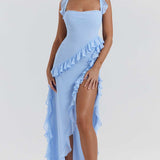 House of CB Soft Blue Ariela Ruffle Maxi Dress