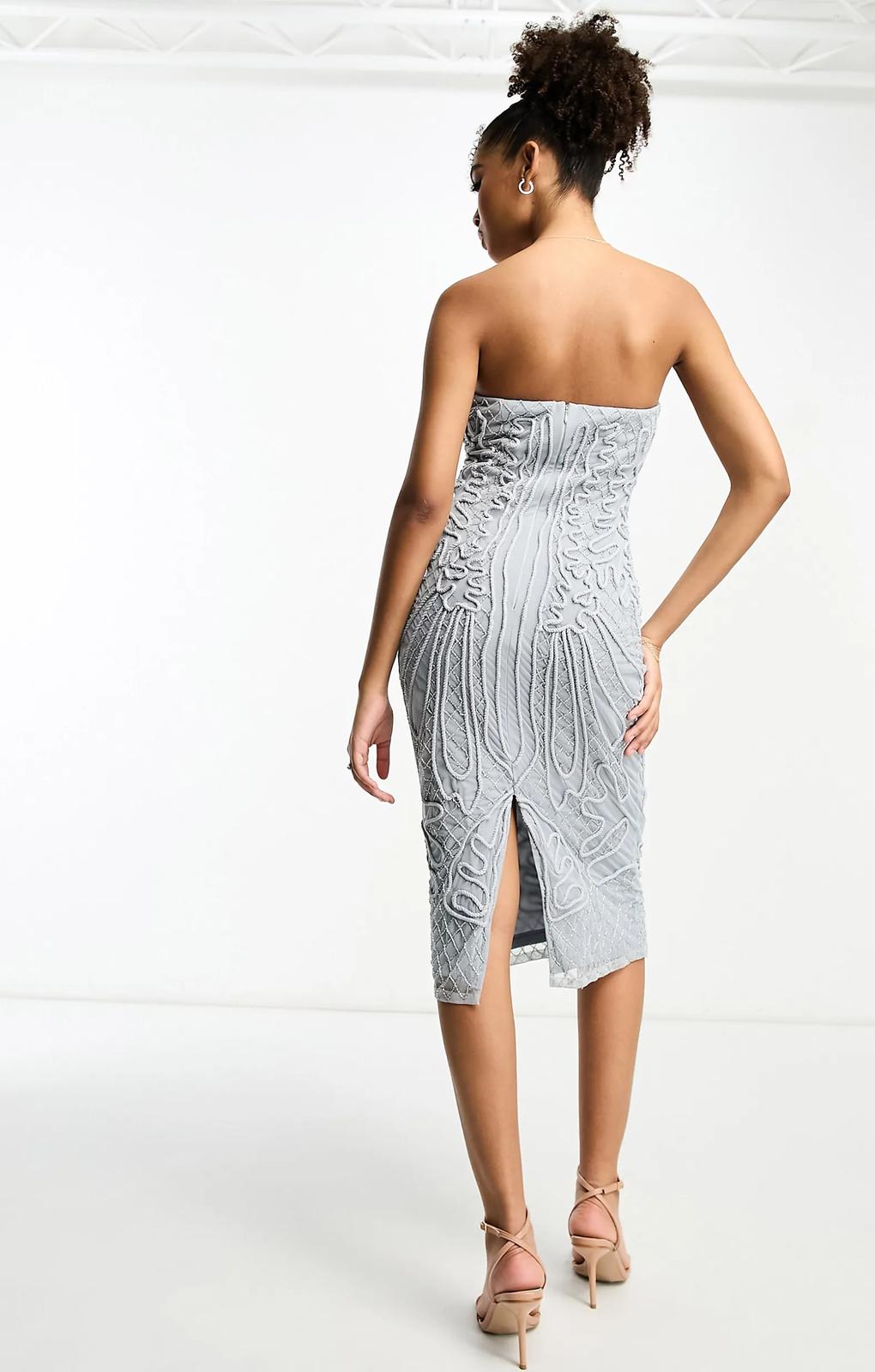 Asos Design Bandeau Cornelli Sequin Midi Dress In Pale Blue – dresses by ASOS DESIGN, available to rent from Hirestreet