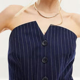 Asos Design Bandeau Tailored Co-ord Top in Navy Pinstripe