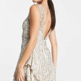 Asos Design Beaded Mini Dress With Layered Skirt And Linear Embellishment Detail In Blush