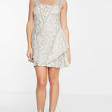 Asos Design Beaded Mini Dress With Layered Skirt And Linear Embellishment Detail In Blush