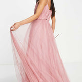 Asos Design Cami Pleated Tulle Maxi Dress In Rose Pink