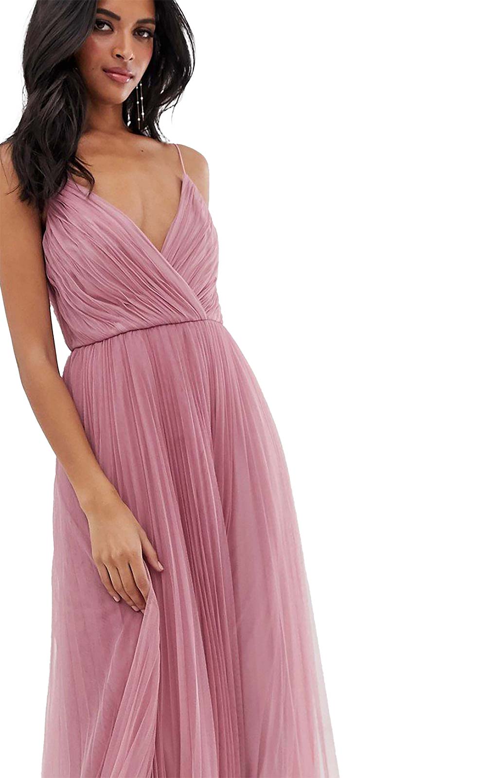 Asos Design Rose Cami Pleated Tulle Maxi Dress