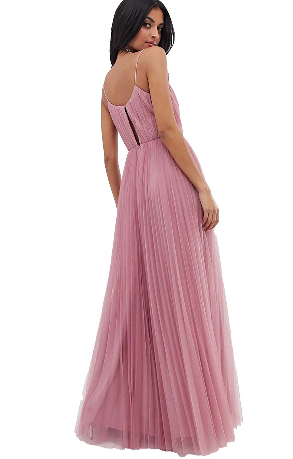 Asos Design Rose Cami Pleated Tulle Maxi Dress