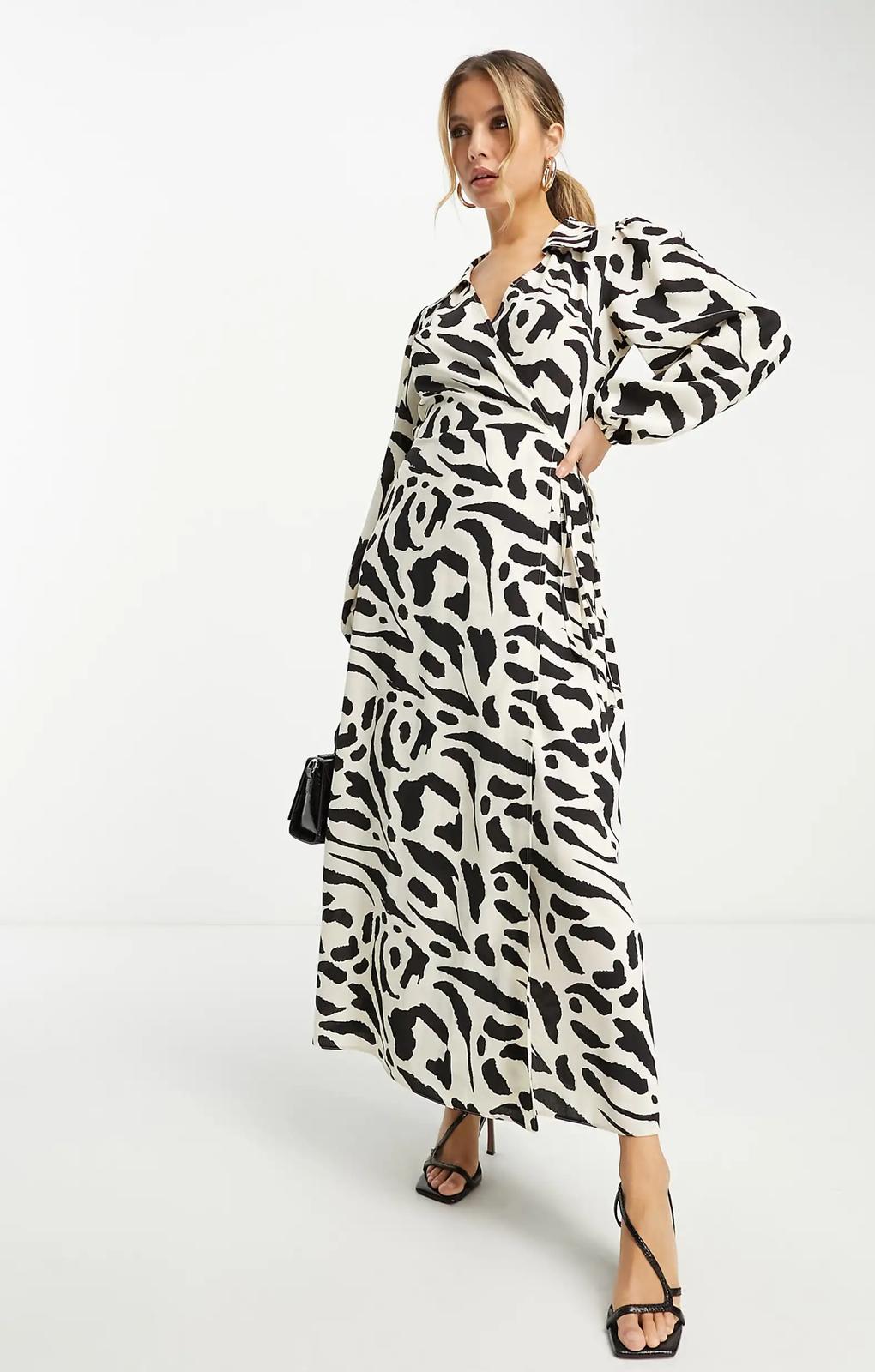 Rent Asos Design Collared Wrap Midi Dress In Mono Abstract Print | Hirestreet Rent Asos Design Collared Wrap Midi Dress In Mono Abstract Print | Hirestreet