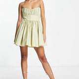 Asos Design Cotton Structured Prom Mini Dress With Corset Detail In Light Green – dresses by ASOS DESIGN, available to rent from Hirestreet