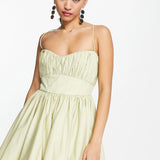 Asos Design Cotton Structured Prom Mini Dress With Corset Detail In Light Green – dresses by ASOS DESIGN, available to rent from Hirestreet