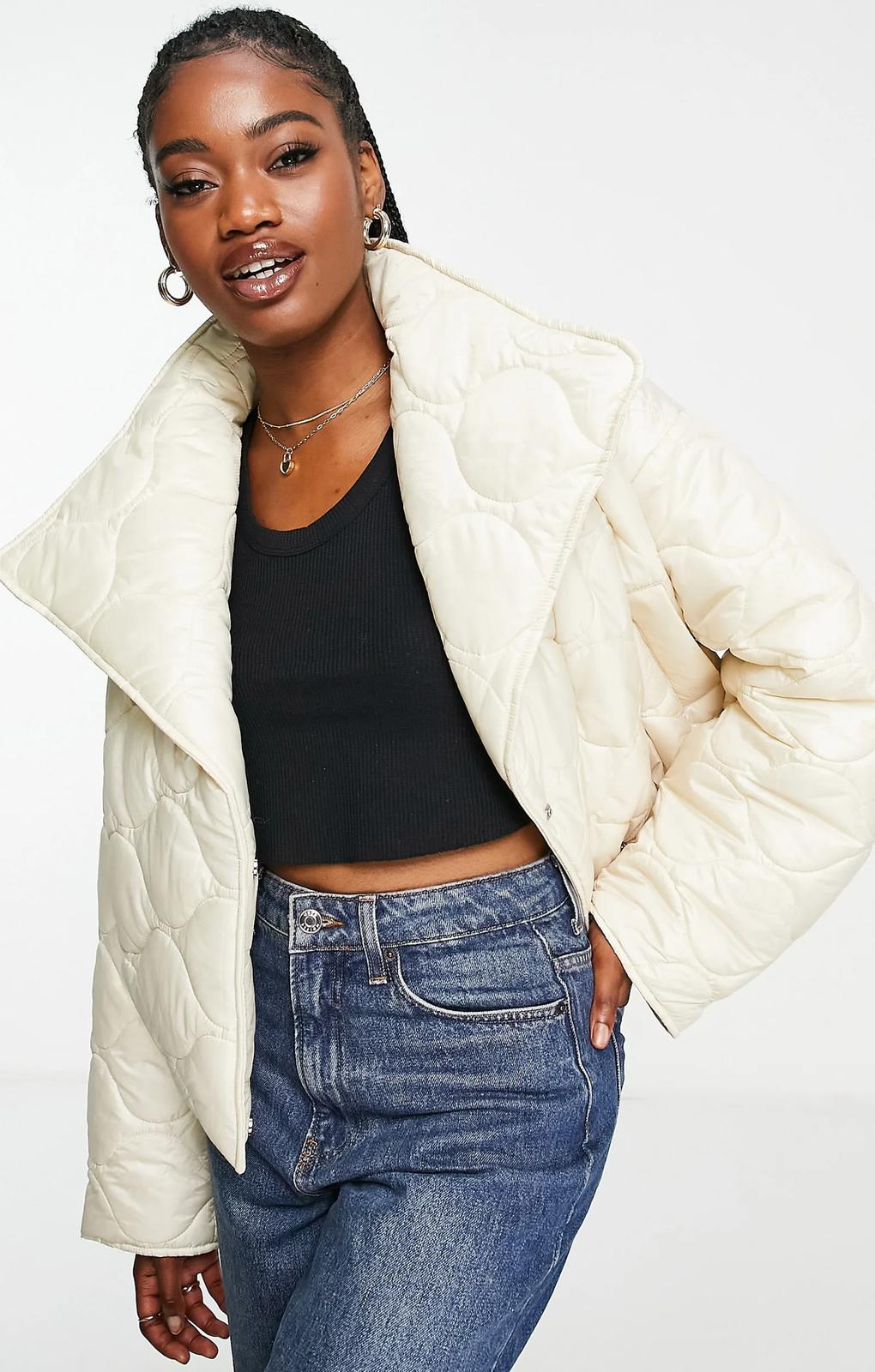 Asos Design Cropped Onion Quilted Jacket In Cream – coats & jackets by ASOS DESIGN, available to rent from Hirestreet