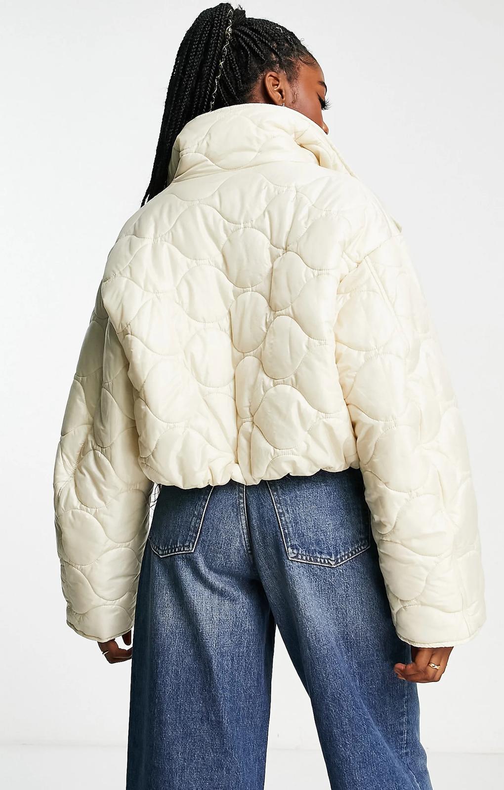 Asos Design Cropped Onion Quilted Jacket In Cream – coats & jackets by ASOS DESIGN, available to rent from Hirestreet
