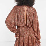 Asos Design Embellished Tiered Mini Dress With Tie Detail In Gold Sequin