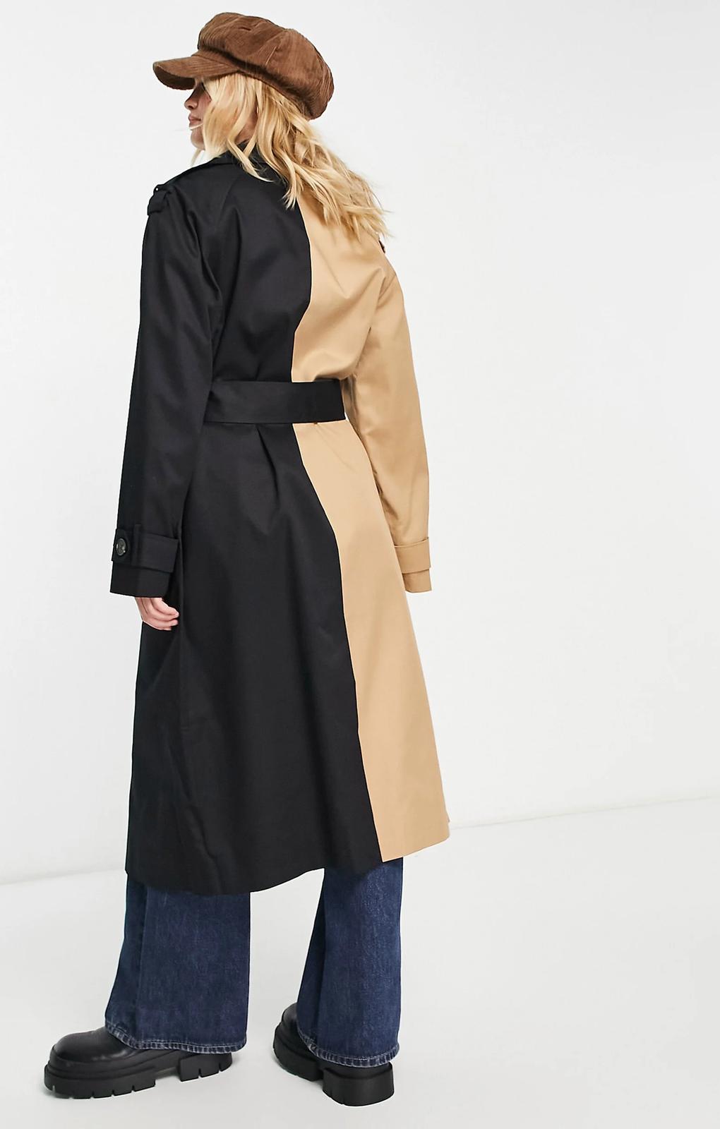 Asos Design Half And Half Trench Coat In Black And Stone – coats & jackets by ASOS DESIGN, available to rent from Hirestreet