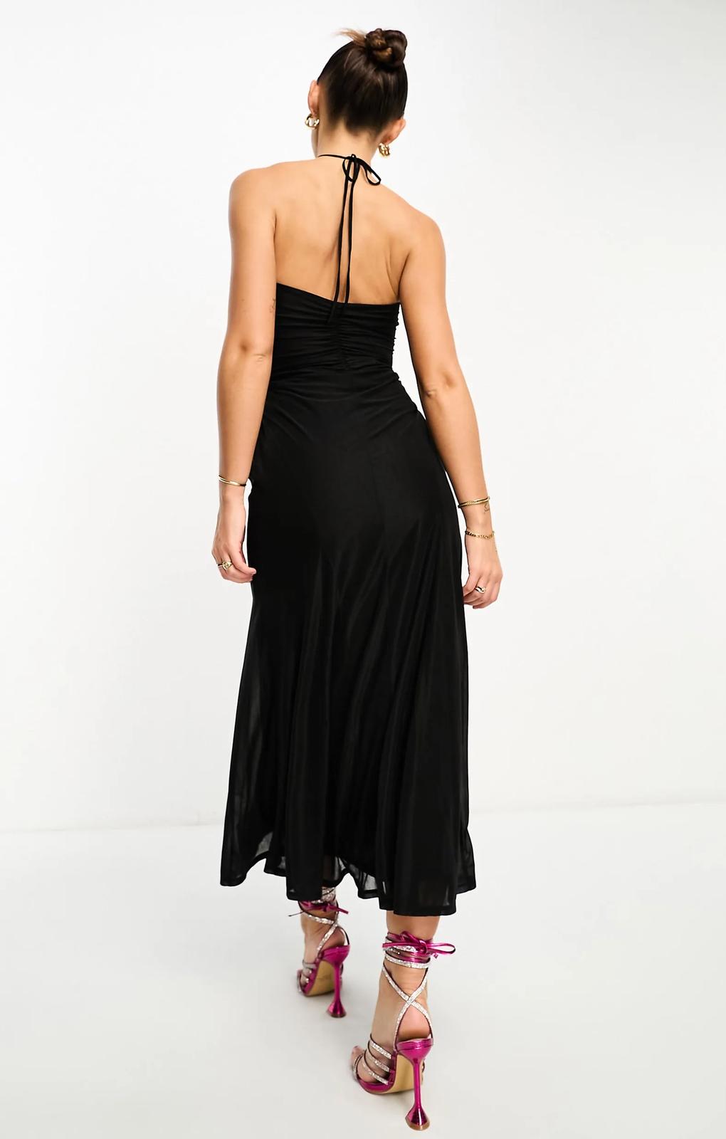 Asos Design Halterneck Mesh Midi Dress With Godets In Black – dresses by ASOS DESIGN, available to rent from Hirestreet