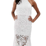 ASOS DESIGN High Neck Midi Dress in Guipure Lace