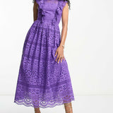 Asos Design Lace Midi Dress With Bow Back Detail In Purple