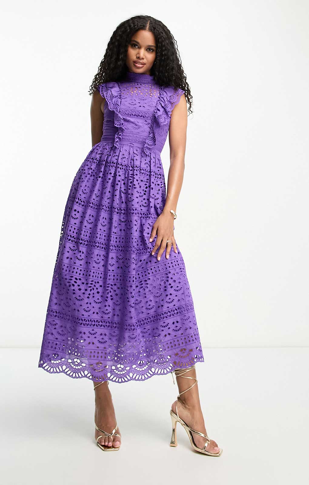 Asos Design Lace Midi Dress With Bow Back Detail In Purple