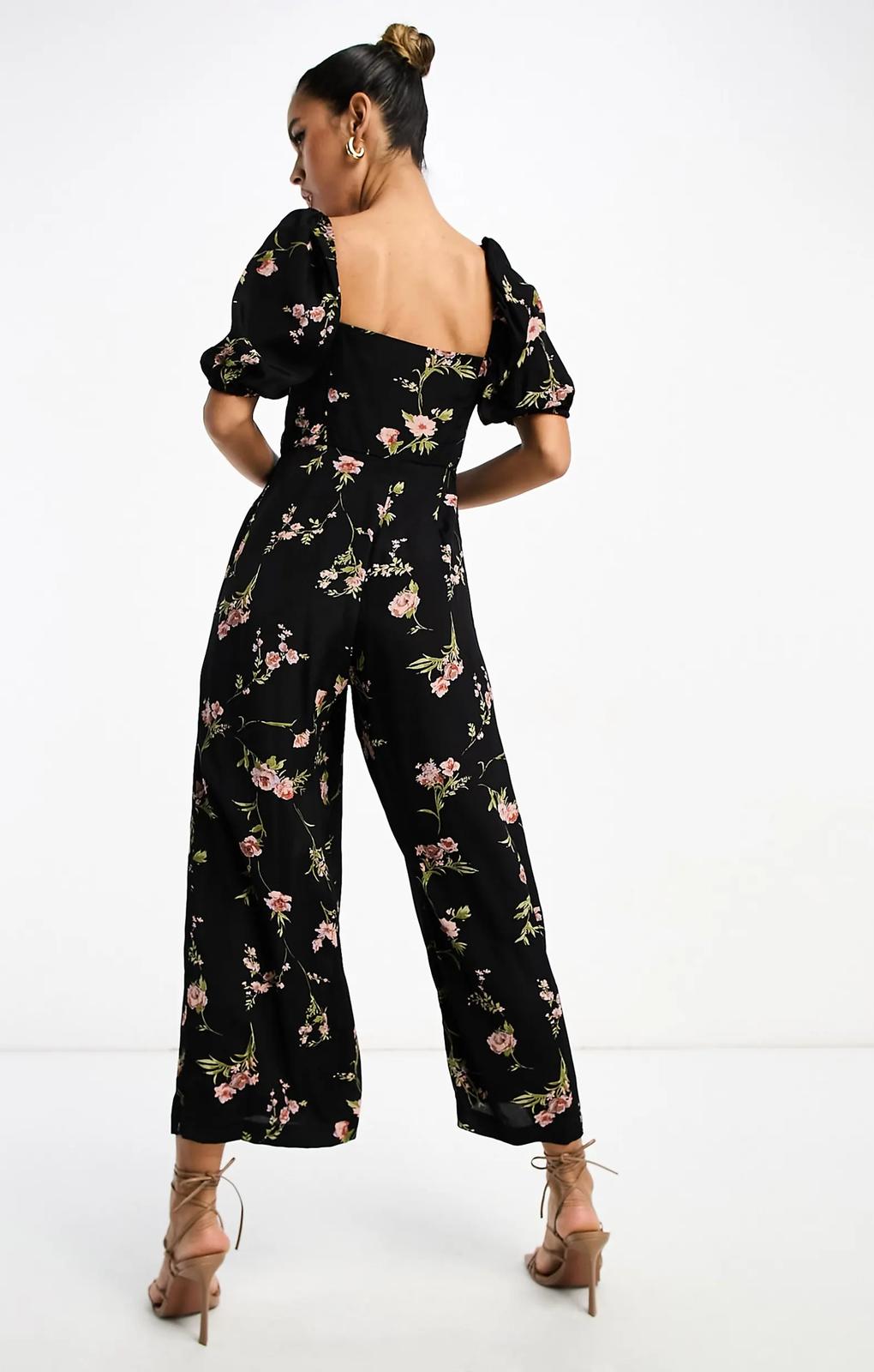Asos Design Milkmaid Jumpsuit In Floral Print – jumpsuits & playsuits by ASOS DESIGN, available to rent from Hirestreet