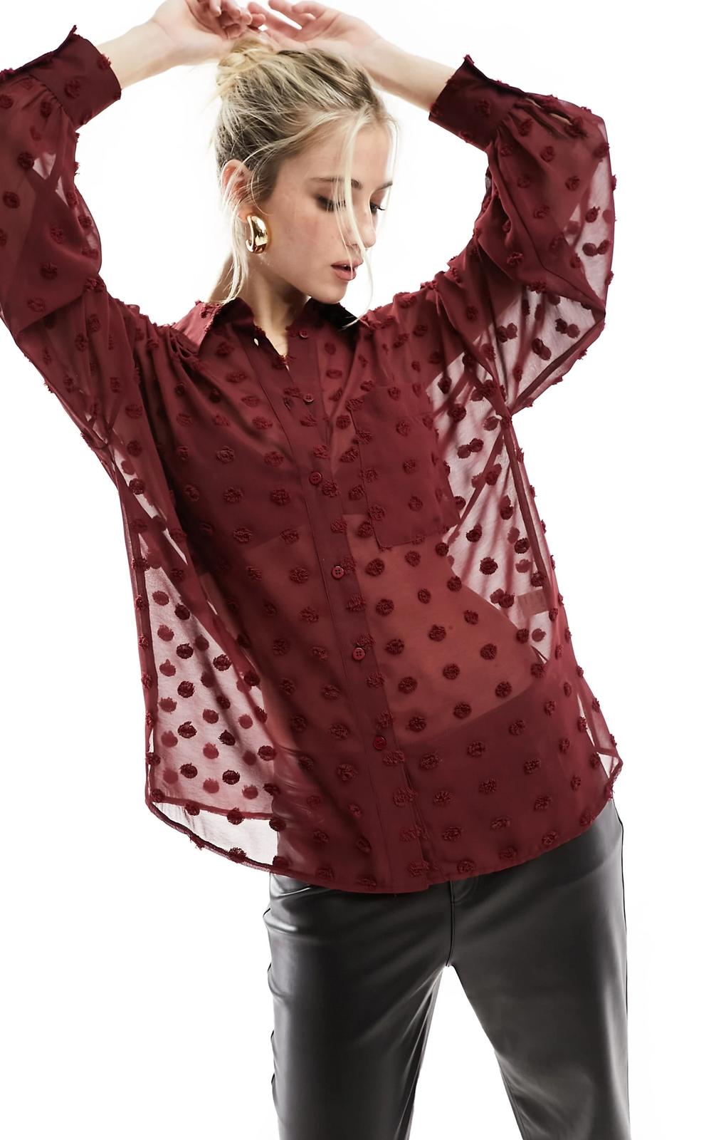 Asos Design Oversized Shirt In Dobby In Wine – tops by ASOS DESIGN, available to rent from Hirestreet