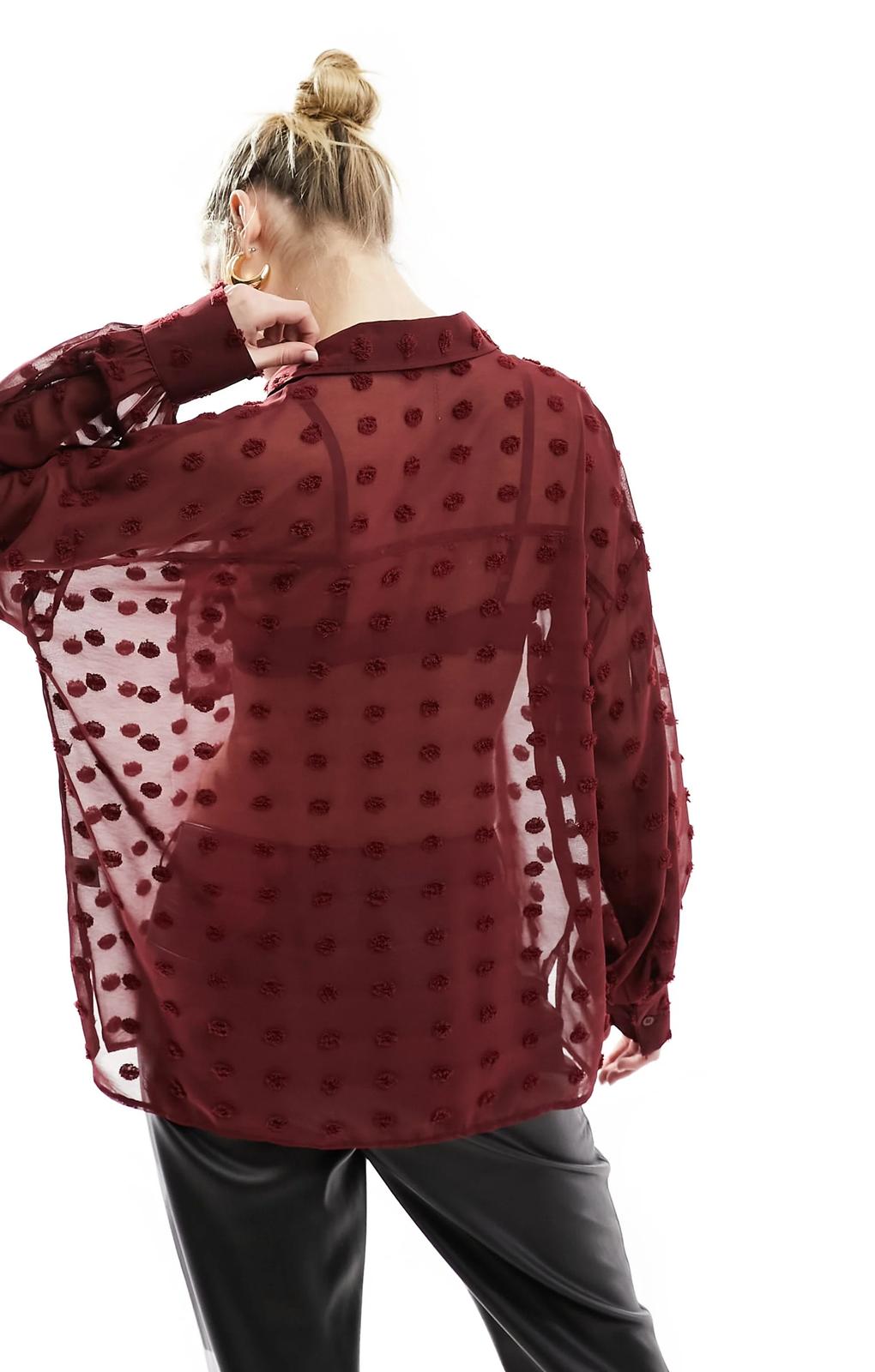 Asos Design Oversized Shirt In Dobby In Wine – tops by ASOS DESIGN, available to rent from Hirestreet