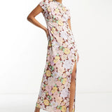 Asos Petite Button Side Detail Satin Midi Tea Dress In Bold Floral Print – dresses by ASOS Petite, available to rent from Hirestreet