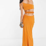 Asos Design Satin One Shoulder Maxi Dress With Cut Out Elastic Band Detail In Sunset Orange