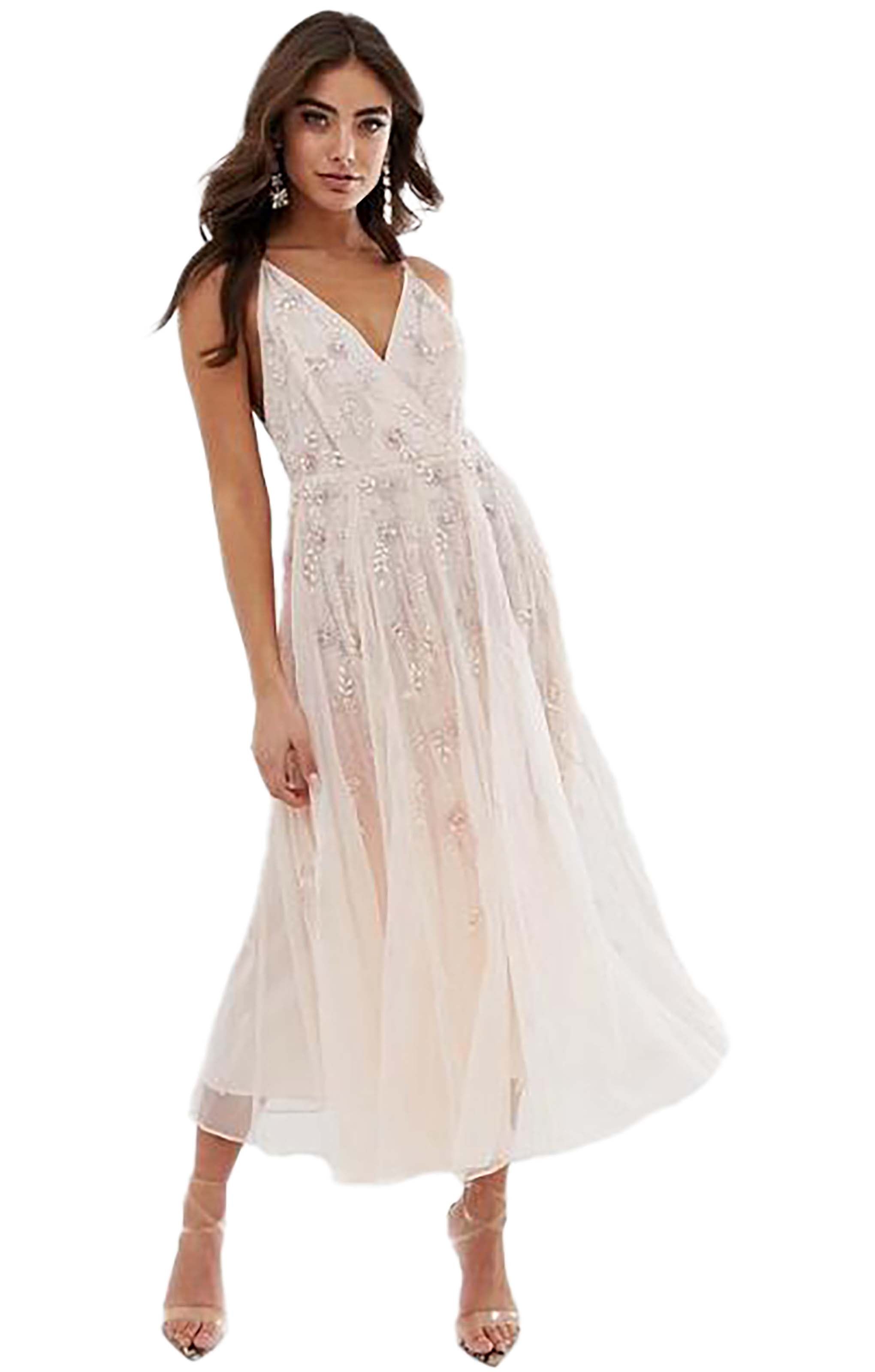 Rent ASOS DESIGN Strappy Midi Dress in Delicate Floral Embellishment