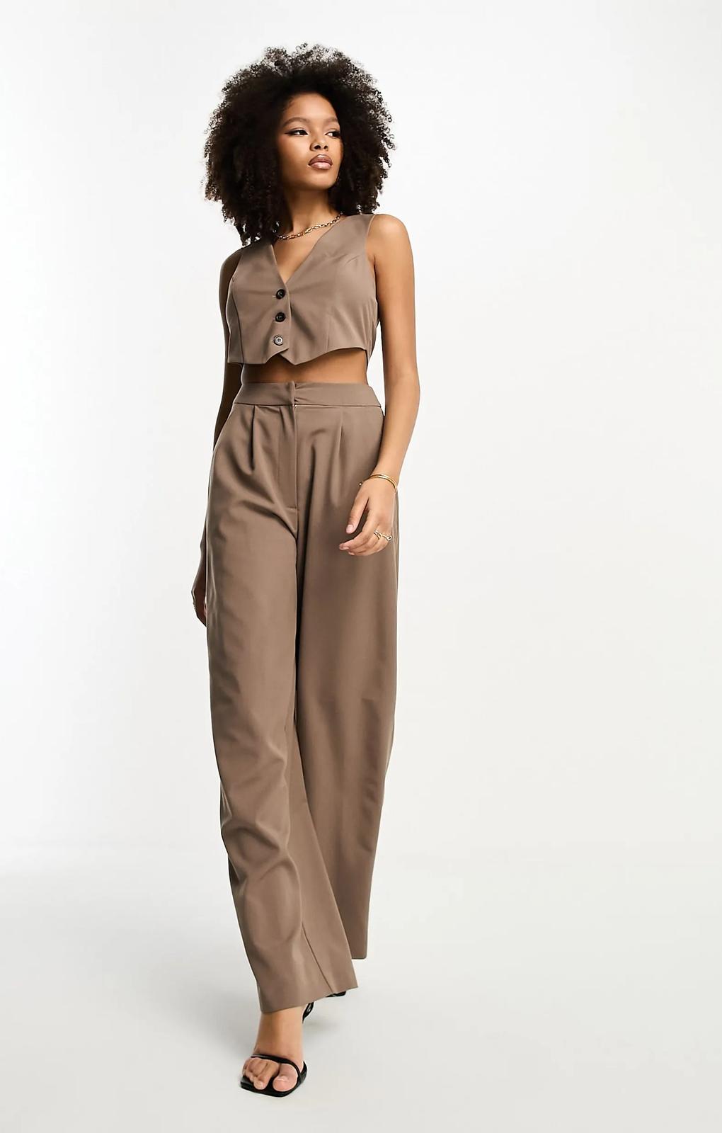 Asos Design Tailored 2 In 1 Waistcoat Jumpsuit In Taupe – jumpsuits & playsuits by ASOS DESIGN, available to rent from Hirestreet