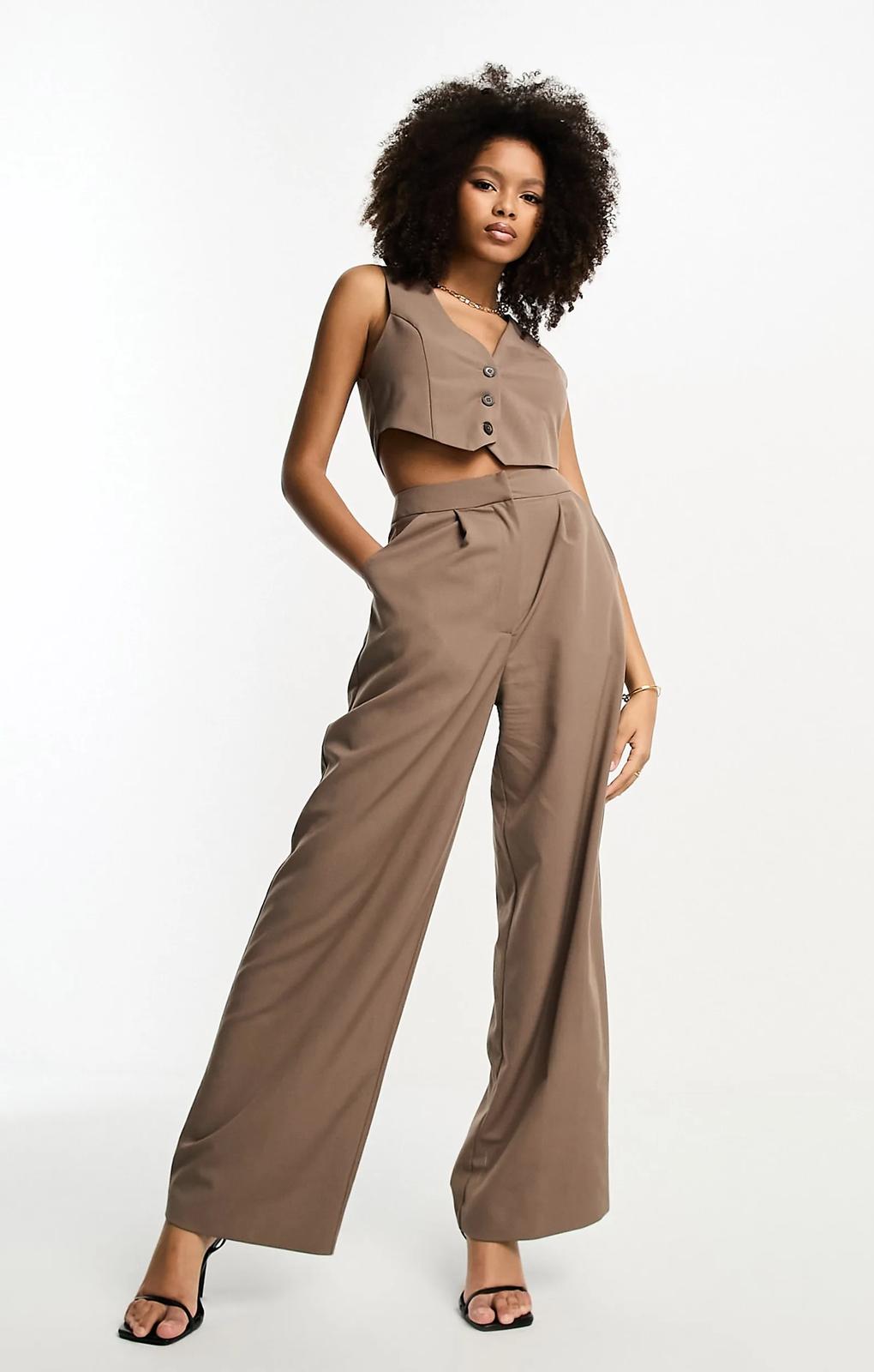 Asos Design Tailored 2 In 1 Waistcoat Jumpsuit In Taupe – jumpsuits & playsuits by ASOS DESIGN, available to rent from Hirestreet