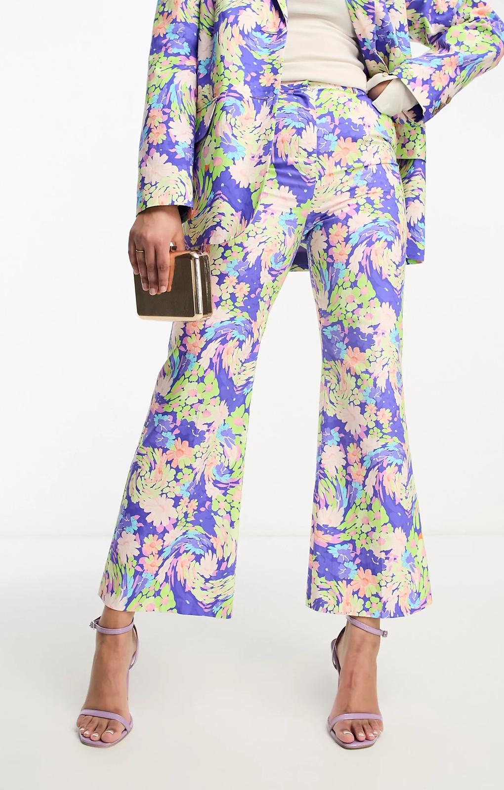 Asos Design Tailored Wide Leg Dad Trousers In Blue Floral Print – trousers by ASOS DESIGN, available to rent from Hirestreet