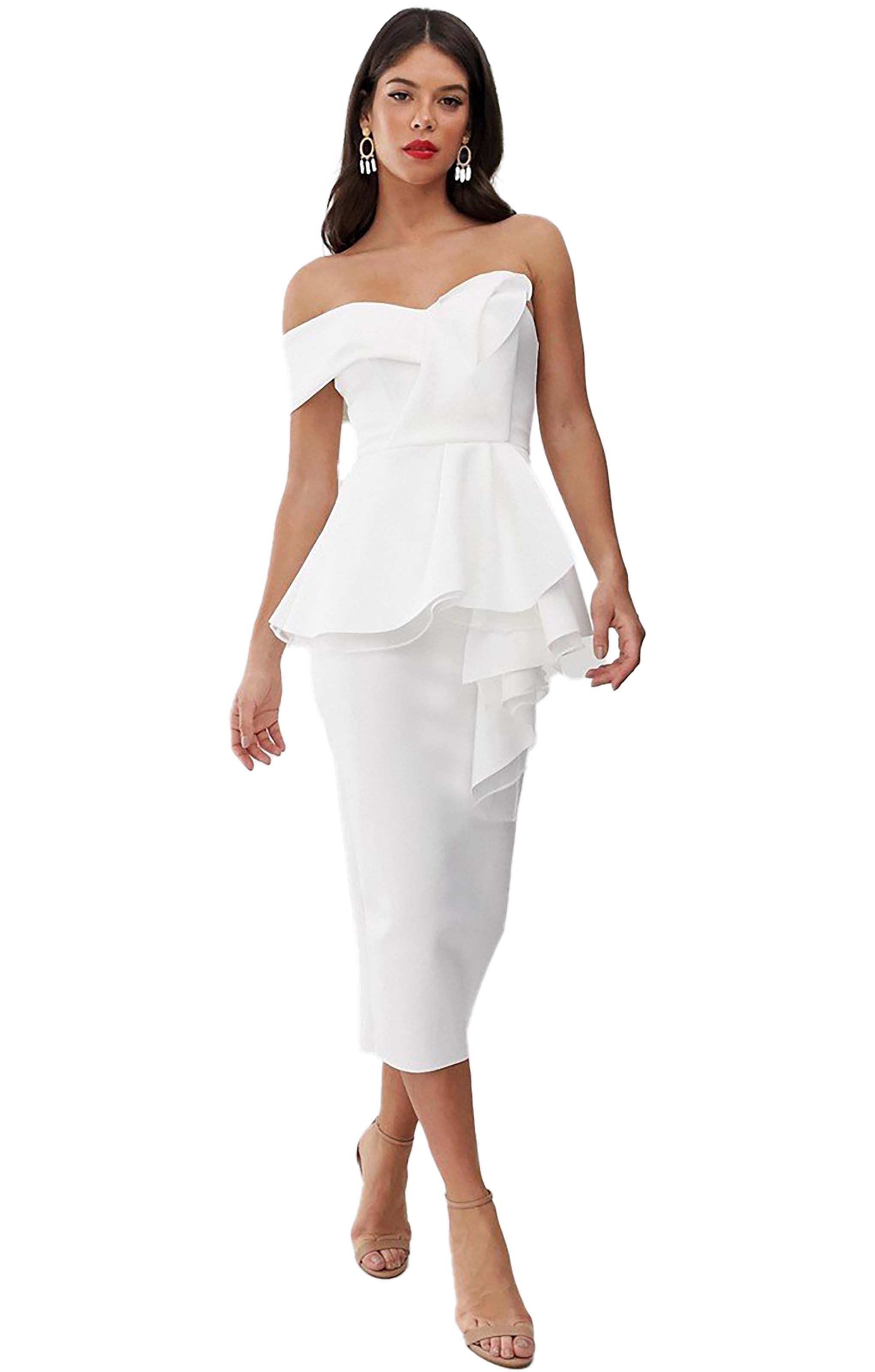 asos white peplum dress ASOS DESIGN cami maxi dress with floral embellishment and tiered peplum in white