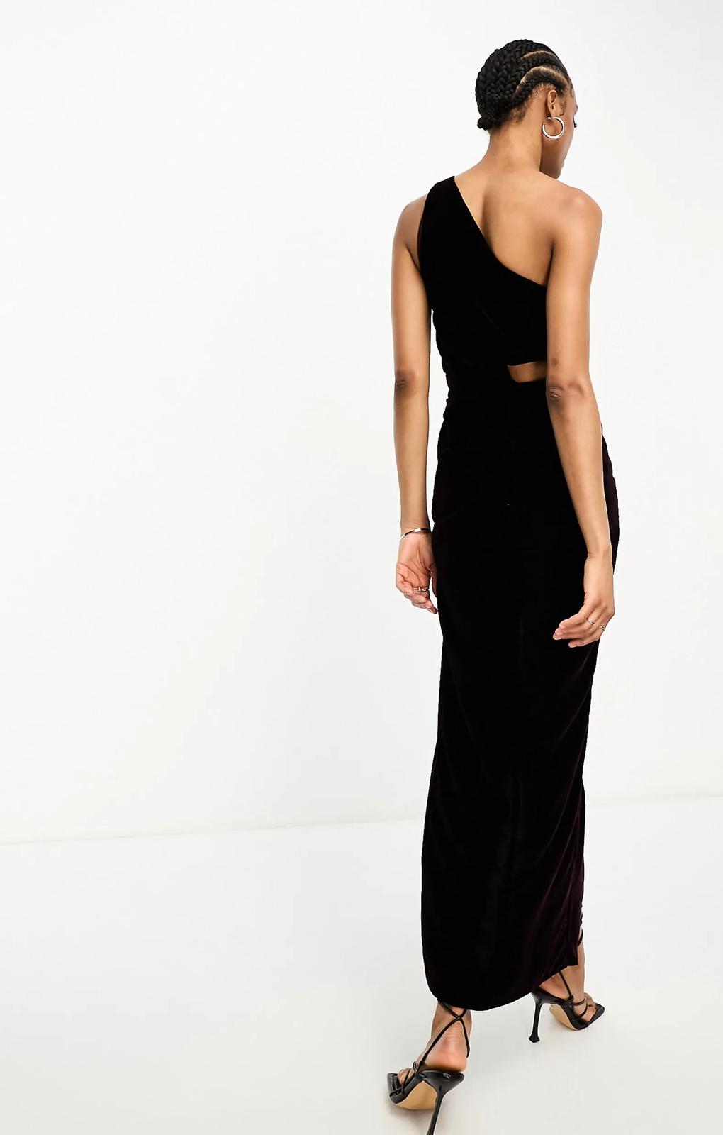Asos Design Tall Velvet Knot Detail Midaxi Dress With Cut Out Detail In Purple – dresses by ASOS Tall, available to rent from Hirestreet