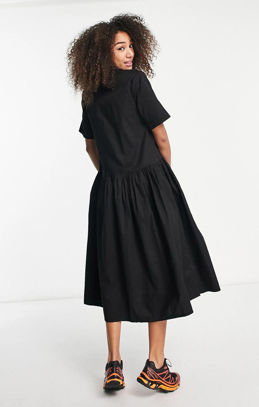 Asos Design Twill Collared Button Midi Smock Dress In Black – dresses by ASOS DESIGN, available to rent from Hirestreet