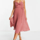 Asos Design Twist Front Pleated Cami Midi Dress With Belt In Rose Pink – dresses by ASOS DESIGN, available to rent from Hirestreet