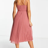 Asos Design Twist Front Pleated Cami Midi Dress With Belt In Rose Pink – dresses by ASOS DESIGN, available to rent from Hirestreet