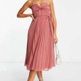 Asos Design Twist Front Pleated Cami Midi Dress With Belt In Rose Pink – dresses by ASOS DESIGN, available to rent from Hirestreet